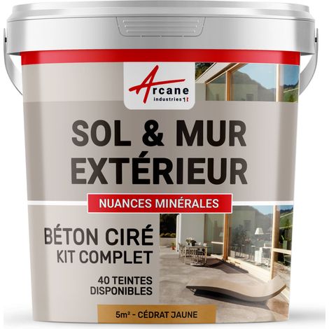 béton ciré, extérieur, pour sol, mur, terrasse, escalier, enduit, décoratif, minéral, en kit - 5 m² (en 2 couches) Cédrat Jaune - ARCANE INDUSTRIES