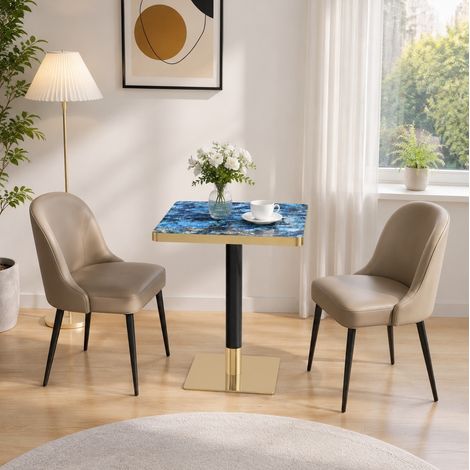 MEUBLIV Table à manger carrée 60x60 cm bleue – effet marbre, base métal (1/5)