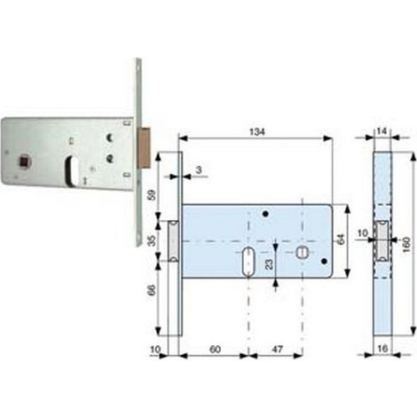 2PZ SERRATURA INFILARE PROFILATI 2 MANDATE E SCROCCO MM.64 H 804 - mm.60 (80460
