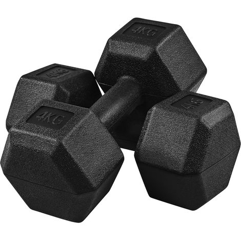Yaheetech Coppia Manubrio Esagonale per Palestra Casa in Ferro e PVC Antiscivolo Nero 2 Pezzi 4 Kg