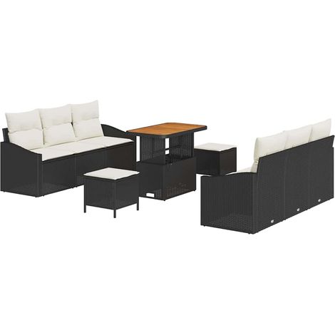 Garden Sofa Set with Cushion with Storage 9 pcs Black and Cream vidaXL