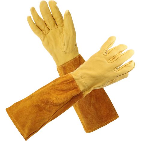 Gants de jardinage en cuir, longs, jaunes, taille S – robustes (1/4)