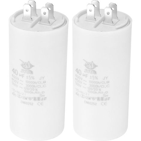 CBB60 40uF Condensateur de Démarrage, 2Pcs AC 450V 4 Broches 50/60Hz Double Insertion Cylindre Fond pour Climatisation, Pompe à Eau, Moteur de Ventilateur Étoile 95 x 45mm (1/5)