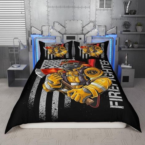 Parure de lit pompier 200x200 cm avec 2 taies d'oreiller, microfibre, enfants