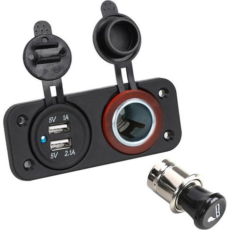 Panneau Étanche Universel À 2 Orifices - Chargeur USB Double - Indicateur LED Bleu - Pour Véhicule 12 V - Lot De 1