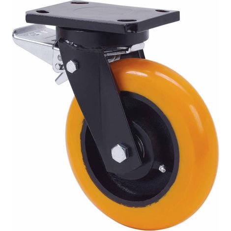 rueda giratora placa freno 10hlbfd150-huab hierro-poliur.naranja bolas balona (1/2)