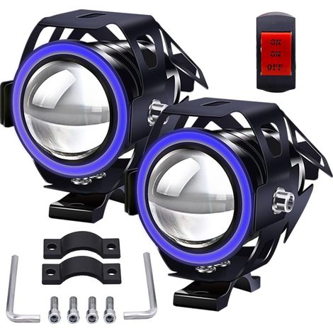 2PCS Phares Avant Moto 1 Mode,Universel U7 Moto Feux Additionnels 12V 24V LED Phares Avant Motos Anti Brouillard Projecteur Spot LED Motos avec Interrupteur (Bleu) (1/5)
