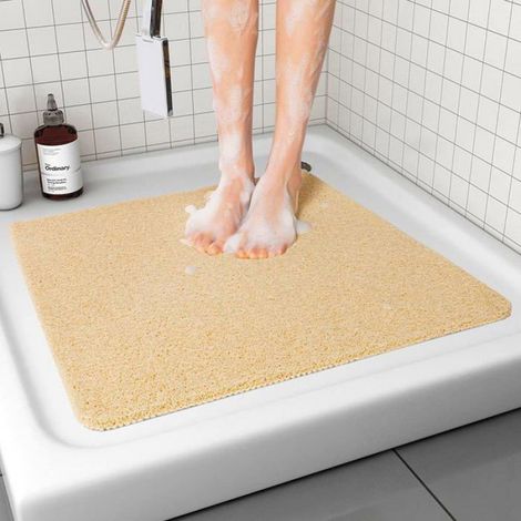 1 Tapis de bain, antidérapant, PVC, 60x60cm, beige, salle de bain (1/5)