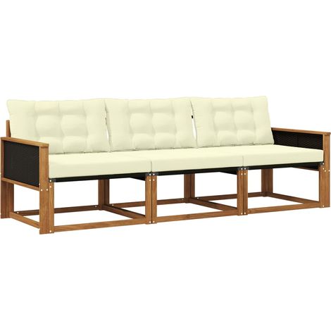 Set di divani da esterno con cuscino 3 pz Salotto da Giardino Naturale e Crema (1/5)