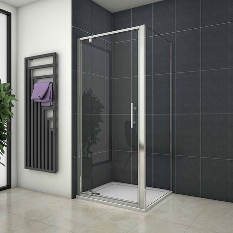 AICA 800mm Pivot Shower Door Hinge Shower Screen Panel 5mm Safety Glass with 800mm Side Panel + Shower Tray Free Waste (1/4)