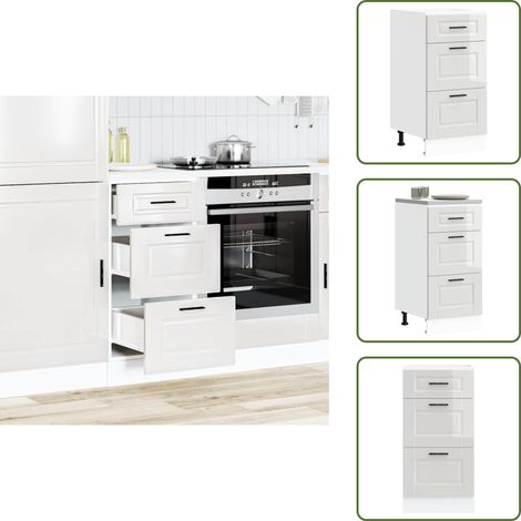 Armario de cocina - vidaXL Armario bajo de cocina "Porto" de madera de ingeniería blanco brillante - Cocina moderna
