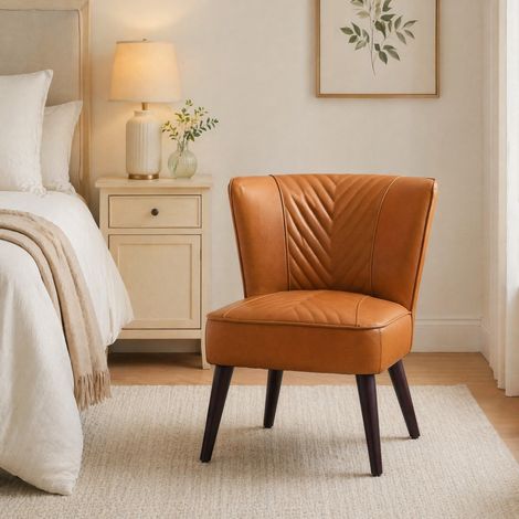 Fauteuil lounge 56x62x72 cm marron clair, sans accoudoirs, cuir et structure en bois MEUBLIV (1/5)