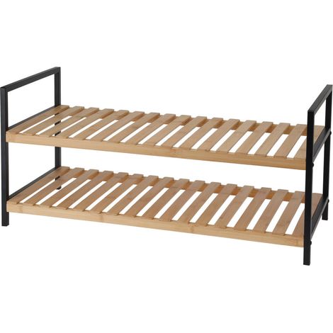 Schuhregal, 2 Ebenen, aus Bambus und Metallgestell, 70 x 30 x 32 cm
