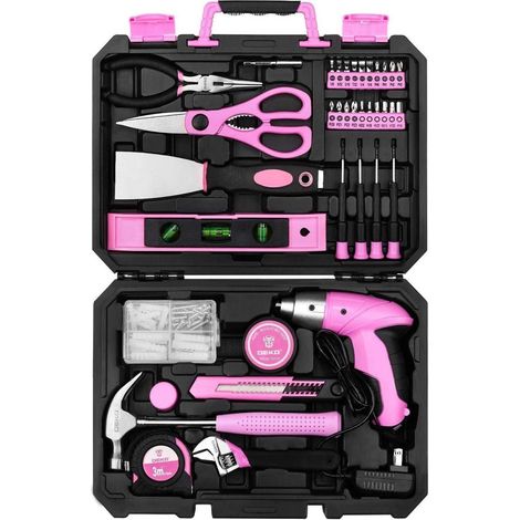 Werkzeugkoffer Rosa Akkuschrauber 3.6V Werkzeugsatz DIY 98-tlg (1/5)