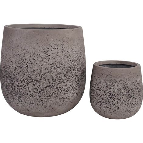 SULLYA - Lot de 2 cache-pots en fibre d'argile coloris gris brun