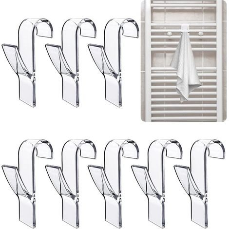 8-pack towel rack hooks, round radiator hooks, clear, suitable for bathroom radiators, bathroom organizers and storage rails