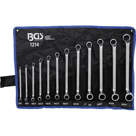 Bgs Technic – Jeu de clés à œil doubles coudées 12 pièces – Acier chrome-vanadium – Profondeur d'accès – Pans 12 – Tailles 6 x 7 à 30 x 32 mm