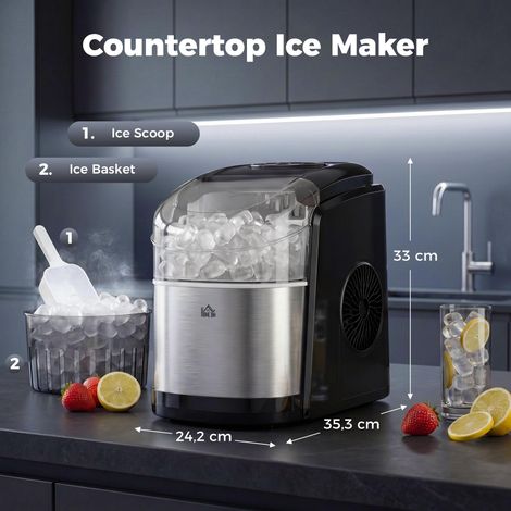 Machine à glaçons réservoir eau 1,7 L capacité réservoir glace 0,9 Kg pelle et panier inclus 9 glaçons/ 6-12minutes (1/5)