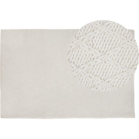 Alfombra de lana blanco crema con viscosa 140 x 200 cm rectangular tejida a mano