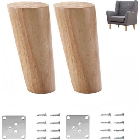Set di 2 gambe di ricambio in legno per mobili, complete di piastre di montaggio e viti (10 x 5 x 3,8 cm) (1/5)
