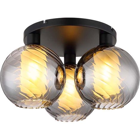 Deckenleuchte Wohnzimmerlampe Metall schwarz matt Glas rauchfarben D 46 cm