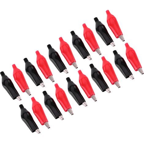 Lot de 20 pinces crocodiles métalliques de 28 mm pour testeurs de tension, noires et rouges. (1/5)