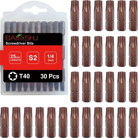 Embouts T40 x 30 pièces, embout Torx 40 1/4" entraînement hexagonal (longueur : 25 mm) (1/5)