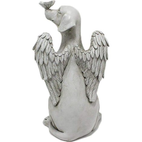 Statua commemorativa per animali domestici, decorazione da giardino per esterni con scultura di cane angelo in resina (bianca).