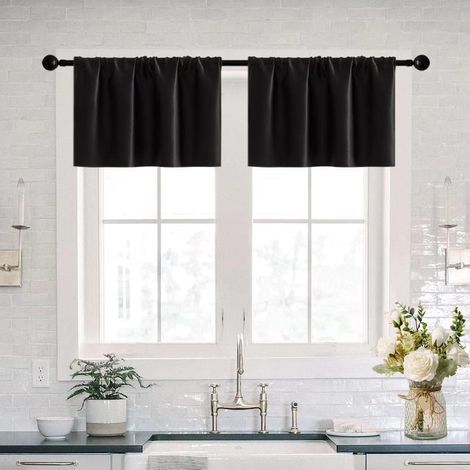 Waterproof kitchen valance with 40cm rod cover for small entry doors and windows, set of 2 - Black (1/5)