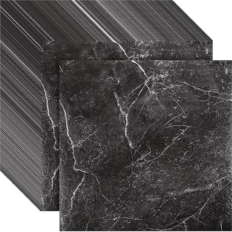 40 Pieces Self Adhesive PVC Floor Tiles 3.6m2 - Black Marble Effect Vinyl Flooring 30x30cm - Waterproof Heavy Duty Adhesive Tiles for Kitchen, Bathroom and Living Room 0.3cm (1/5)