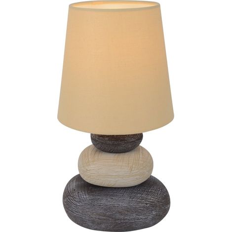 Lampe à Poser en Céramique Aspect Pierre et Tissu Naturel E14 Hauteur 31 cm pour Salon et Chambre - PANGIVO (1/5)