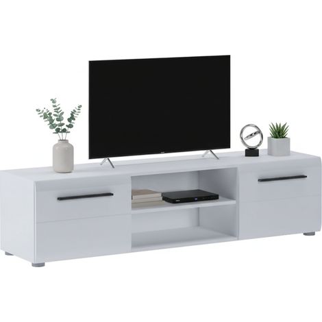 TV-Schrank Loazzolo, 2 Türen, 2 Fächer, Drehöffnung, 160x40x40h cm, Weiß