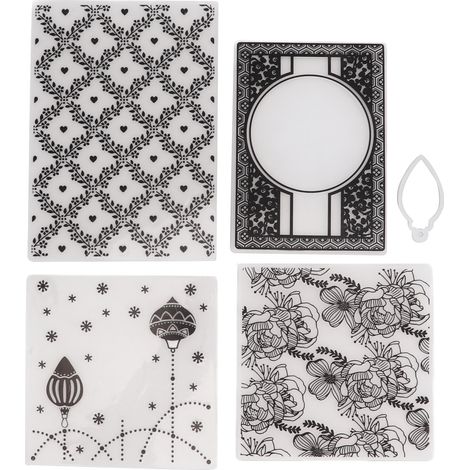 Set mit 4 Prägetaschen aus Kunststoff mit dekorativen Schablonen für Kartenherstellung und Scrapbooking. (1/5)