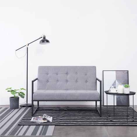 2-Sitzer-Sofa mit Armlehnen Hellgrau Stahl und Stoff