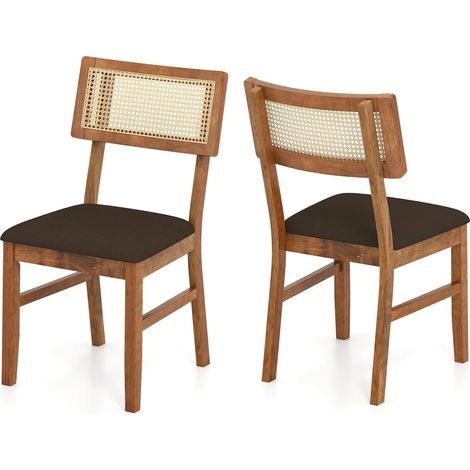 Esszimmerstühle, 2er-Set, Rattanlehne, Samtsitz, Braun