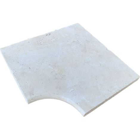 Margelle d'angle rentrant Travertin Beige Clair 1er choix 48x48x3 cm Bord 1/2 Rond - À l'unité - Ti'ma Stone (1/3)