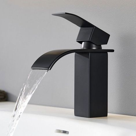 Robinet lavabo cascade – Bec haut 18cm, inox noir mat anti-traces – Design moderne pour salle de bain (1/4)