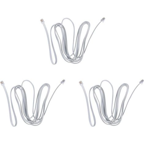 Trois câbles modem fax d'extension téléphonique RJ11 6P6C, 9,8 pieds (3 mètres) de long, blancs.