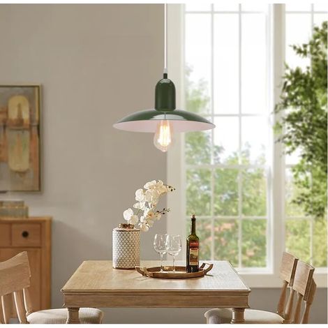Lustre Moderne Salon Vert,E27 Suspension Luminaire Industriel Vintage Abat-jour en Métal Designe Chapeau pour Chambre Cafes (1/5)
