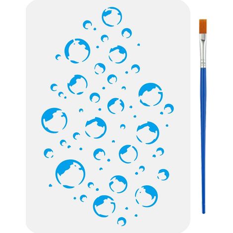 Pochoir de Bulles avec un Pinceau 21x29,7cm Pochoirs de Peinture de Bulles Différentes Tailles Pochoirs Décoration Soda Océan Gabarits Dessin PET Réutilisables pour Art DIY Mur Sol Bois (1/5)