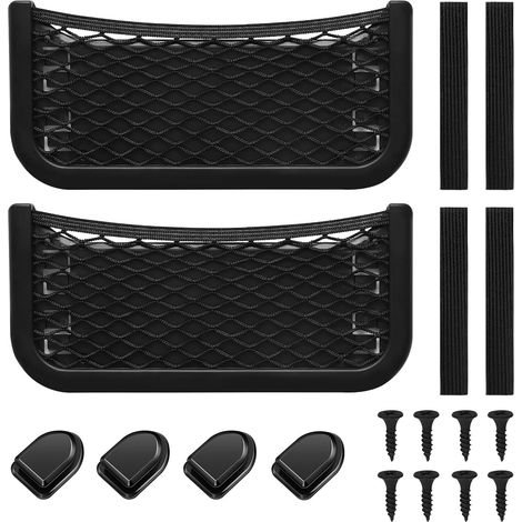 Filet Rangement Voiture Universel - 2 Pièces Auto-Adhésif Multifonctionnel, 26x12cm Filet de Rangement pour Camping-Car, Bateau, Maison et Intérieur, avec 4 Mini Crochets Adhésifs pour Voiture
