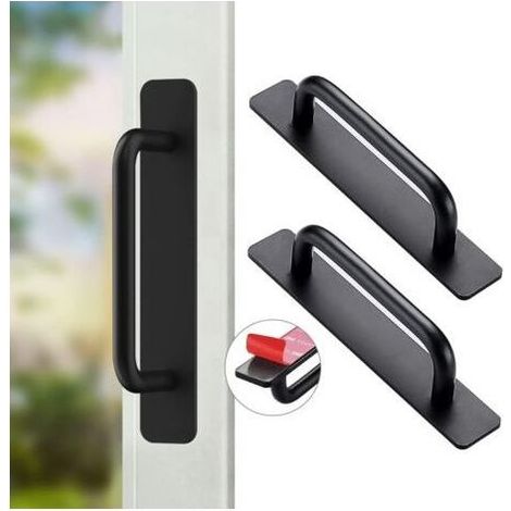 2 Pièces Poignée de Meuble Autocollante, Poignées Autocollantes en Aluminium, Poignées de Porte Coulissante, Poignées Tiroir pour Meuble Cuisine Armoire Chambre à Coucher, 147mm (Noir) (1/5)