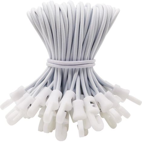 Spanngummis mit Haken 50 Stück, 15 cm, Weiß, für Planen & Camping (1/5)