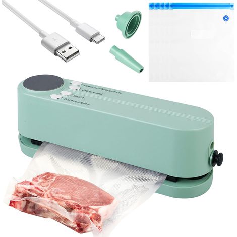 Mini machine à emballer sous vide: 3 niveaux de température, forte aspiration 60 kPa, portable et sans fil pour le stockage des aliments, 3 en 1 pour les collations sèches, humides et grasses (1/5)