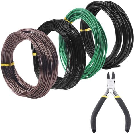 QORVA-Lot de 5 fils d'entraînement pour bonsaï, 4 tailles 1/1,5/2/3 mm, avec coupe-fil, fil en aluminium, kit d'outils pour bonsaï, accessoires pour bonsaï, arbres, intérieur