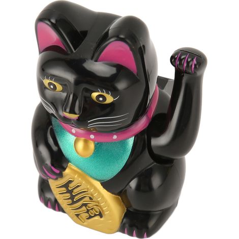 Chat porte-bonheur solaire de 10 cm avec bras agité, à énergie solaire, style Feng Shui, symbole de richesse et de prospérité, décoration intérieure, noir, MLY23056, 5 (1/5)