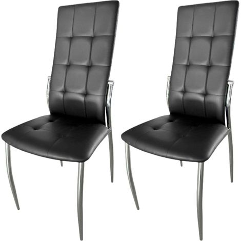Pack de 2 Sillas de Comedor Salón Laci, Polipiel Cromadas Negro 45x101x51 cm (1/5)