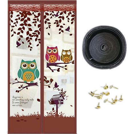 Porte moustiquaire magnétique, empêche les insectes d'entrer, imprimé, laisse passer l'air - aimants auto-scellants, fermeture en filet rétractable - 100 x 210 cm, style : hibou (1/4)