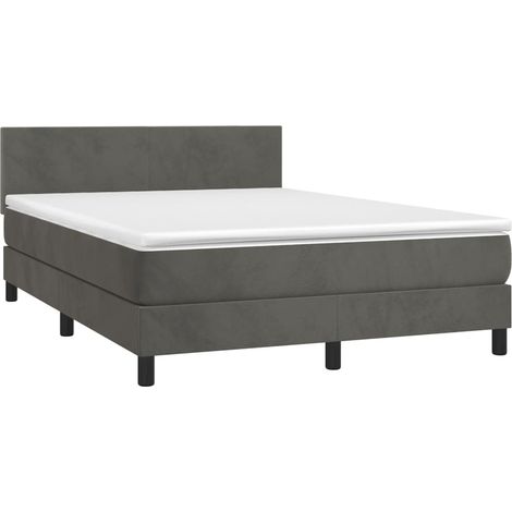 Cadre de lit LED avec sommier tête de lit matelas surmatelas 140x200 cm tissu velours gris foncé TDL0207712