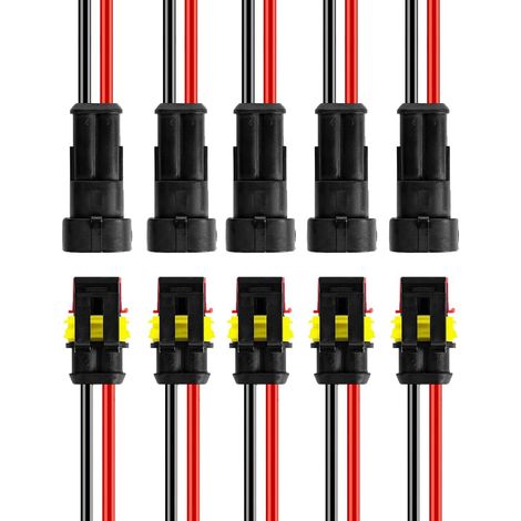 5 Kit 2 Broches Connecteur Etanche Connecteur 12v Electrique Etanche pour Bateaux, Motos, Scooters, Voitures, Camions et Autres Connexions de Fils (1/5)